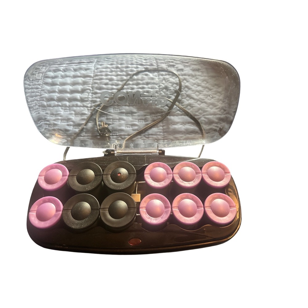 Conair Instant Heat Hair Setter 12 super jumbo Hot Rollers Black Purple  Set